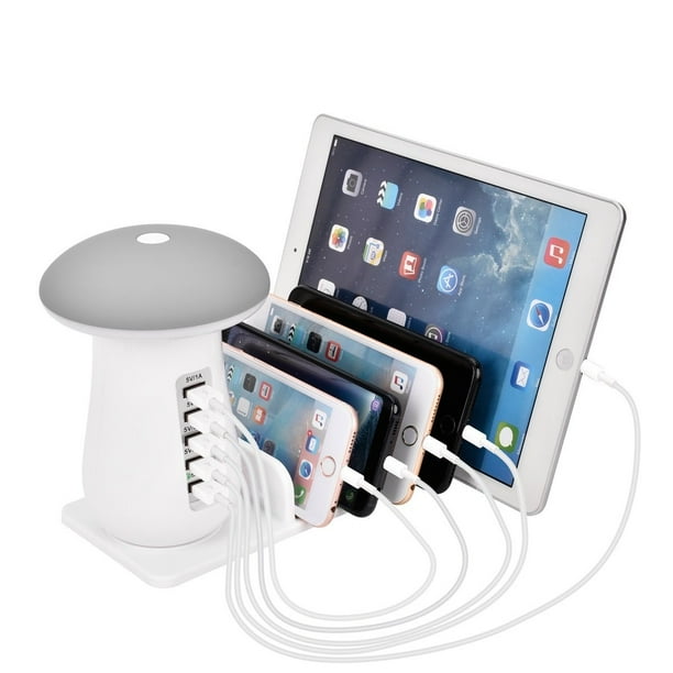 Charging Station for Multiple Devices Seenda 5-Port 50W 10A USB Charging Station Organizer Desktop Charger with 8 Short Mixed USB Cables Compatible with iPad iPhone and Android Cell Phone Tablets